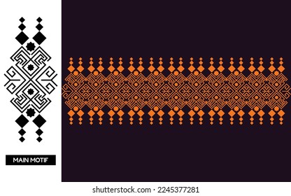 Seamless border batik. Isolated vector with main motif. Template border for cloth print and etc.