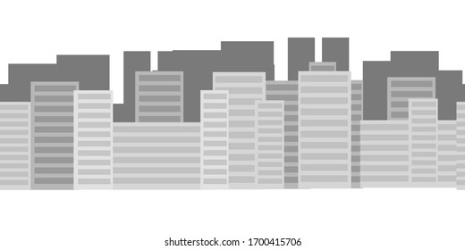 Seamless border of big sity with 
skyscraper. grey city ​​silhouette on the horizon. Illustration in flat style. 
