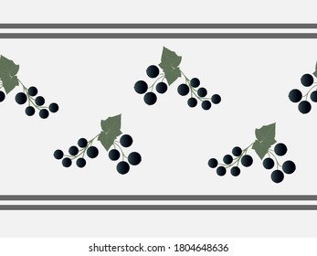 Seamless border with black currant branches and green leaves.