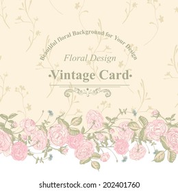 Seamless Border of blossom roses.  Vector floral greeting card, spring background for wedding, birthday or invitation design 