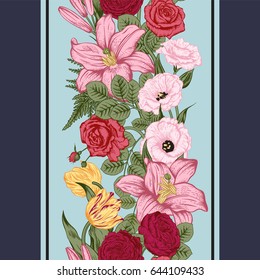 Seamless border. Bouquet of flowers. Vector illustration.