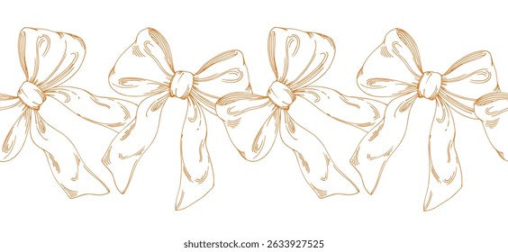 Seamless border of bows. Handmade ink illustration. For packaging design, cards, cover, prints, product labels and fabric.