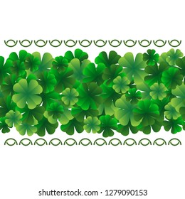 Seamless border, bright leaves of clover. Template. St. Patrick's Day design element. Vector graphics.