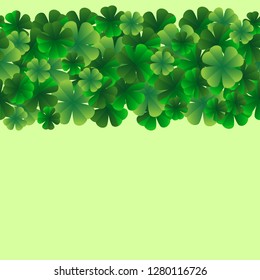 Seamless border, bright leaves of clover. Template. St. Patrick's Day design element. Vector graphics.