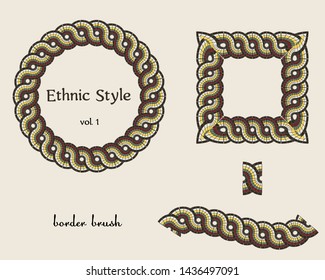 Seamless border brush with a geometric pattern on a white background. Stock vector illustration, eps10. Ethnic style. Free Transformable Object. For invitations, business cards, banners, covers. 