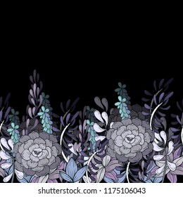 Seamless border with cacti on a black background