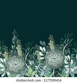 Seamless border with cacti on a green background