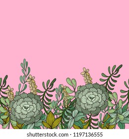 Seamless border with cacti on a pink background