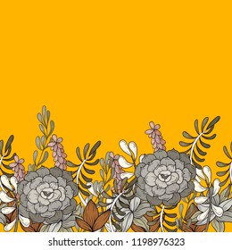 Seamless border with cacti on a yellow background