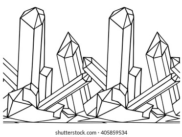 Seamless border with cartoon black and white crystals. Vector element for design banners, websites, postcards, and your design