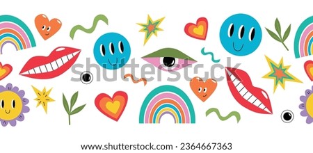 Seamless border in cartoon style. Vector groove elements. A bright, crazy decoration for your product. [[stock_photo]] © 