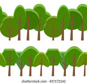 Seamless border with cartoon trees of different shapes. Vector element for your creativity