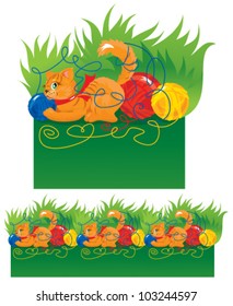 Seamless border for children - Cat playing with a ball