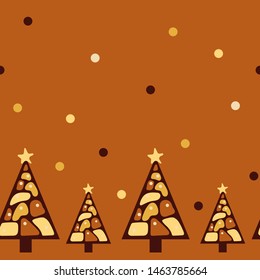 Seamless border. Chocolate Christmas trees. Different kinds of chocolate. Design of tablecloth, wrapping paper for cafes, restaurants, parties