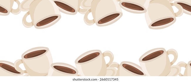 Borde sin fisuras con tazas de café en la parte inferior y superior