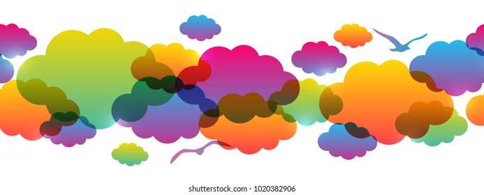 Seamless border with color clouds