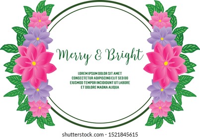 Seamless border of colorful flower frame, for template of card merry and bright. Vector