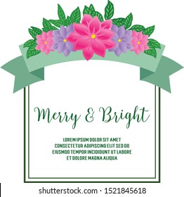 Seamless border of colorful flower frame, for template of card merry and bright. Vector
