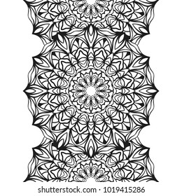 Seamless border for coloring book. Floral mandala ornament for antistress adult drawing. Suitable for laser cutting.