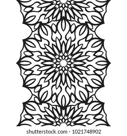Seamless border for coloring book. Floral mandala ornament for antistress adult drawing. Suitable for laser cutting.