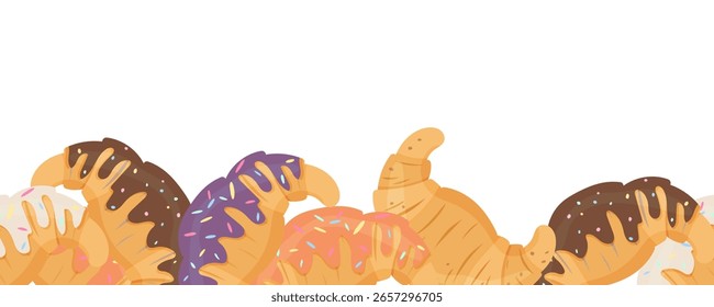 Seamless border with croissants at the bottom