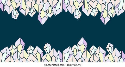 Seamless border with crystals or precious stones. Diamonds and quartz for fabric, Vector illustration