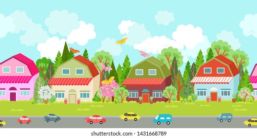 seamless border with cute town for your design 