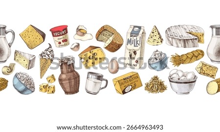 Seamless border with dairy products