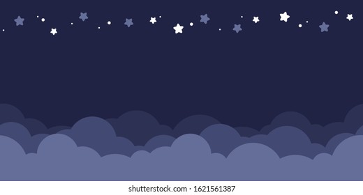 Seamless border of dark blue night sky. Flat vector illustration.