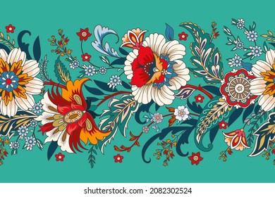 Seamless border with decorative flowers