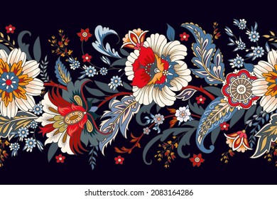 Seamless border with decorative flowers