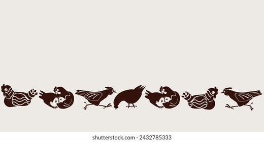 seamless border design with chickens and roosters. Vector design for paper, fabric and other surface.