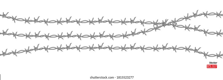 Seamless border of detailed ravel barbed wire, isolated on white background vector illustration