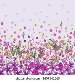 Borde transparente con flores pequeñas color marrón para el diseño textil. Vector