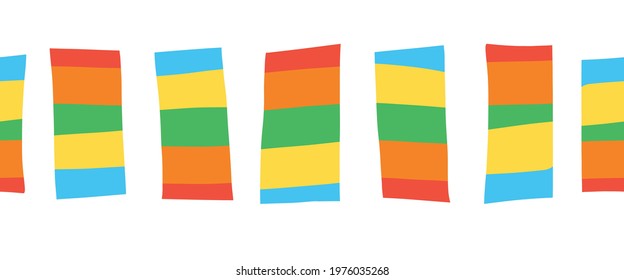 Seamless Border Doodle Block Stripes. Vector Pattern Horizontal Abstract Illustration. Ribbon Trim. Colorful Repeating Lines. Use For Ribbon, Banner, Fabric Trim, Party Invitation, Kids Birthday.