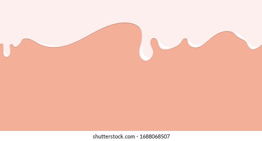 Seamless border with dripping paint, milk or other liquid flowing down, isolated vector background in pastel colors