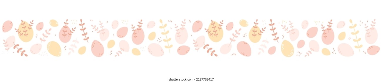 Frontera perfecta con huevos y ramas. Patrón horizontal, ilustración vectorial de resorte.