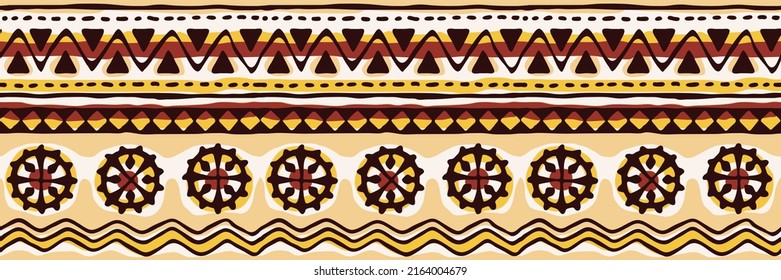 Seamless border, ethnic background, hand drawing, vector banner