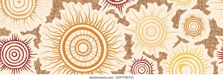 Seamless border, ethnic background, sun symbols, solar signs, vector design