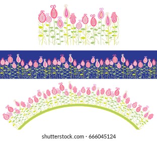 Seamless border of fancy hand drawn flowers. The sample and the pattern brush are included. 