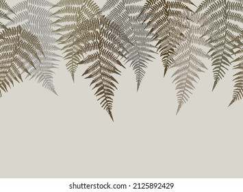 Seamless border with fern leaves. Classical grassy organic pattern. Different leaves on a light background. Vector print for design.

