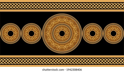 Seamless  border with floral baroque element, chains on a black background. EPS10 Illustration.