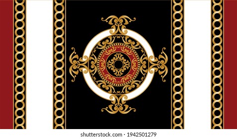 Nahtlose Grenze mit floralem barocken Element, Ketten auf schwarzem Hintergrund. EPS10-Illustration.