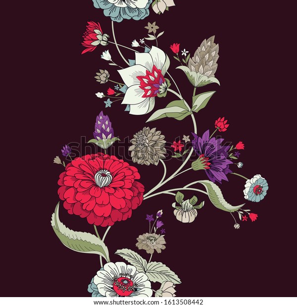 Seamless Border Floral Original Pattern Vintage Stock Vector (Royalty ...