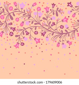 Seamless border of flowering branches. Vector illustration.