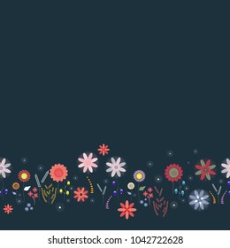 Seamless border with flowers on a blue background
