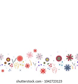 Seamless border with flowers on a white background