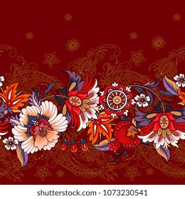 Seamless border with folk flowers
