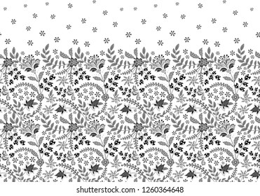 Seamless border with folk flowers. Vector hand draw background