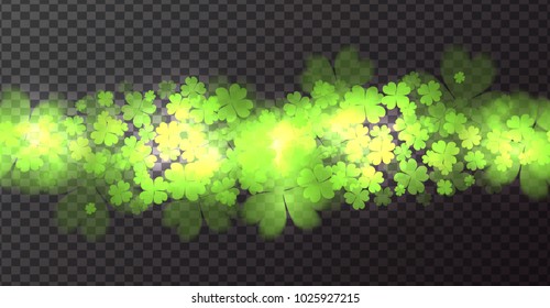 Seamless border with fourleaf clover and sparkle. St.Patricks Day. Vector element for covers, frames and your design